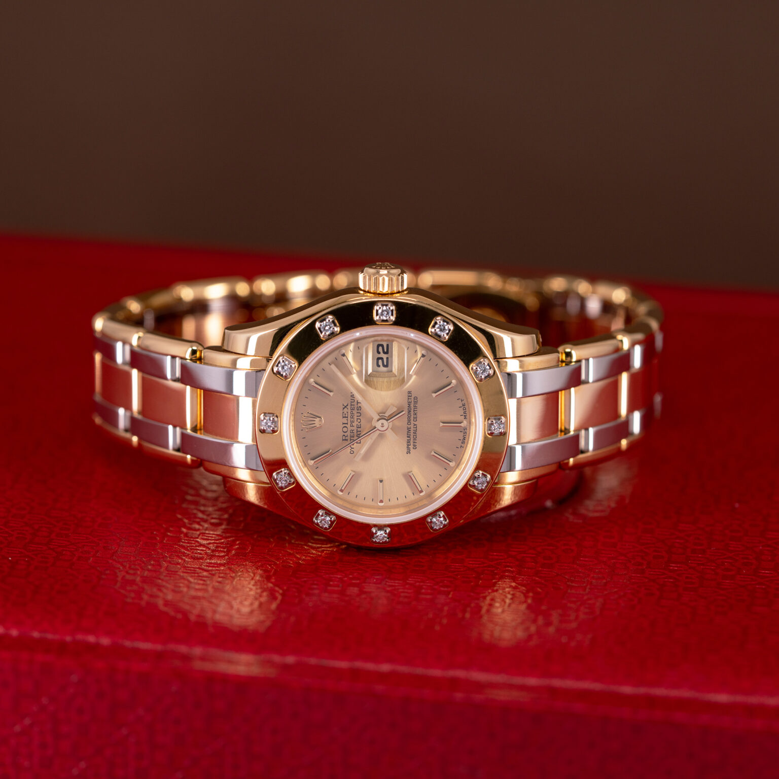NOS 18k Rolex Datejust Pearlmaster Tridor ref. 80318 from 2000.