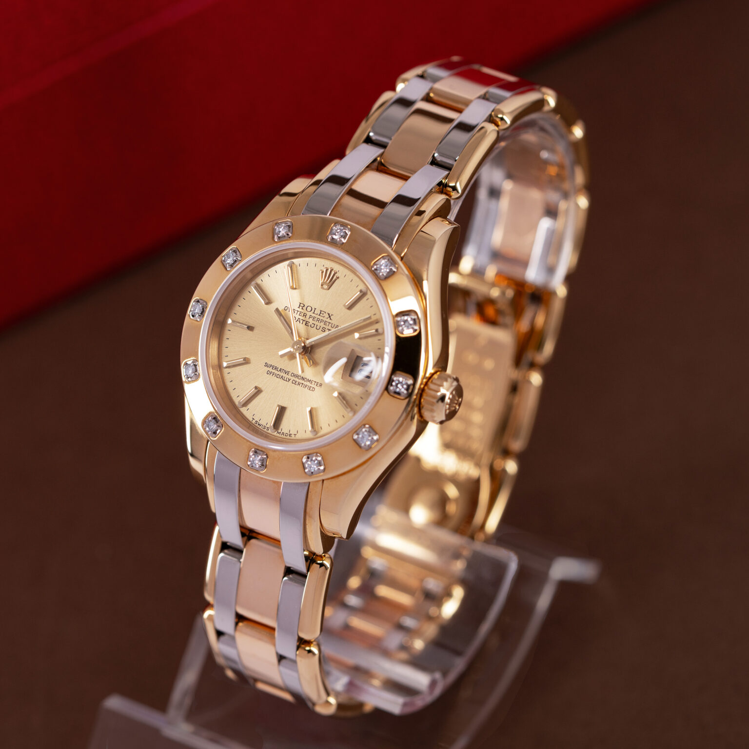 NOS 18k Rolex Datejust Pearlmaster Tridor ref. 80318 from 2000.