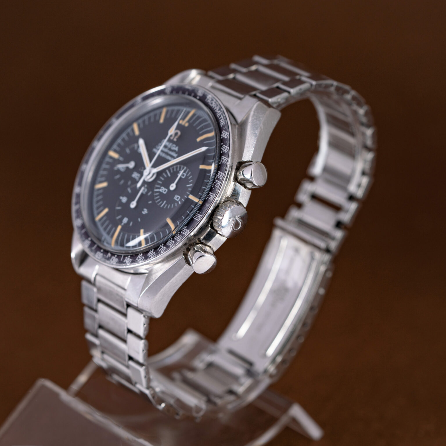 Omega Speedmaster 145.012-67 from 1968 with unpolished stainless steel case and original steel bracelet. 