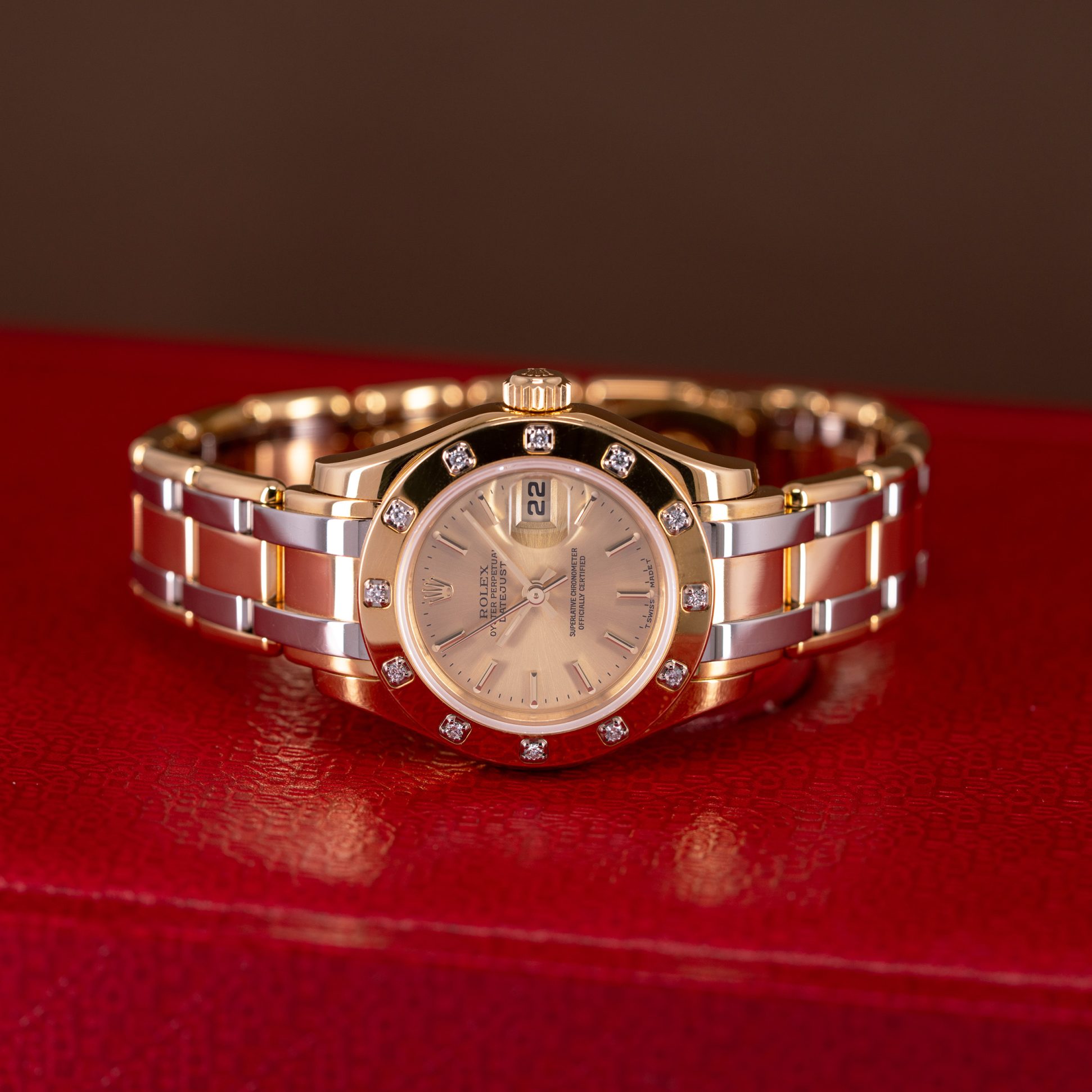 NOS 18k Rolex Datejust Pearlmaster Tridor ref. 80318 from 2000.