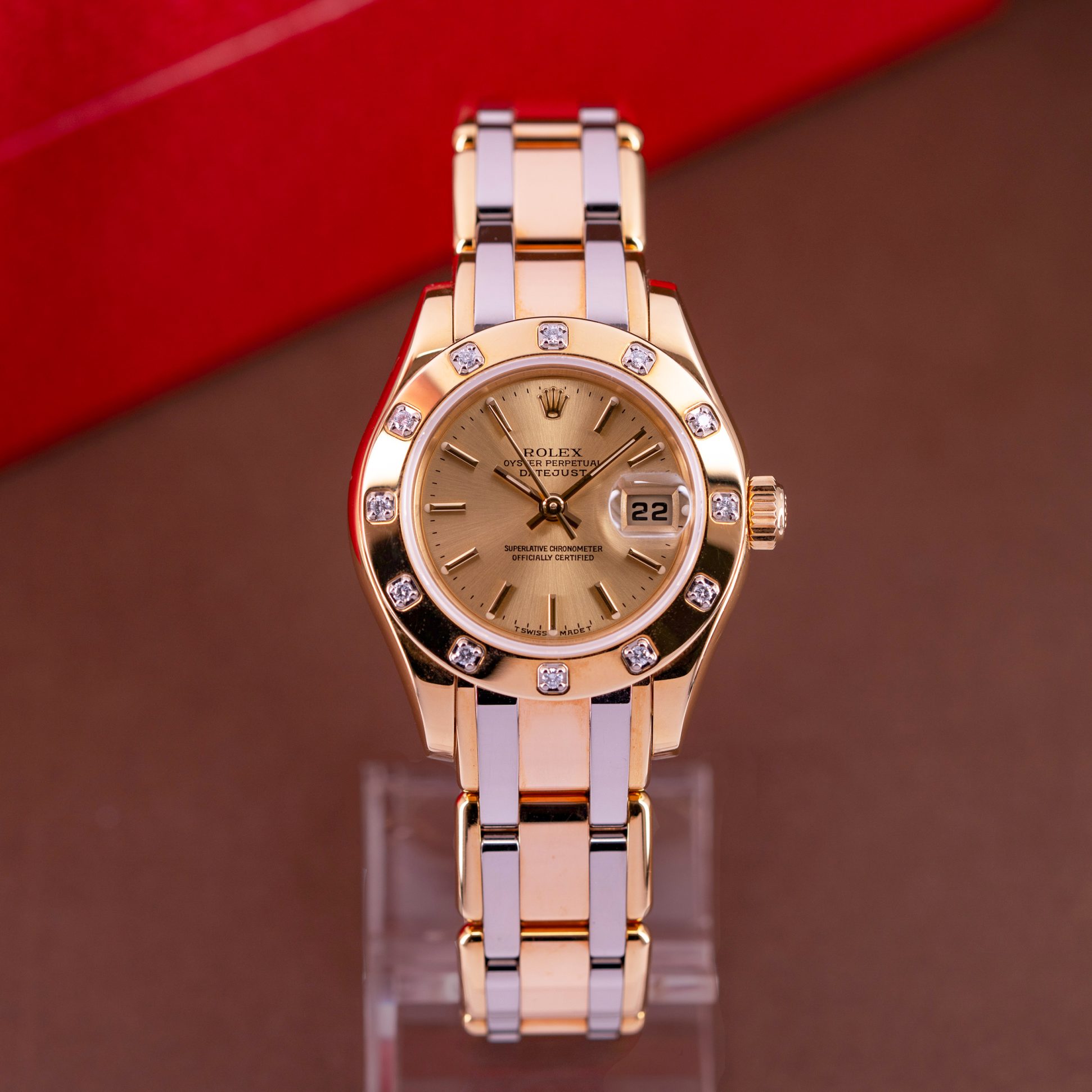 NOS 18k Rolex Datejust Pearlmaster Tridor ref. 80318 from 2000.