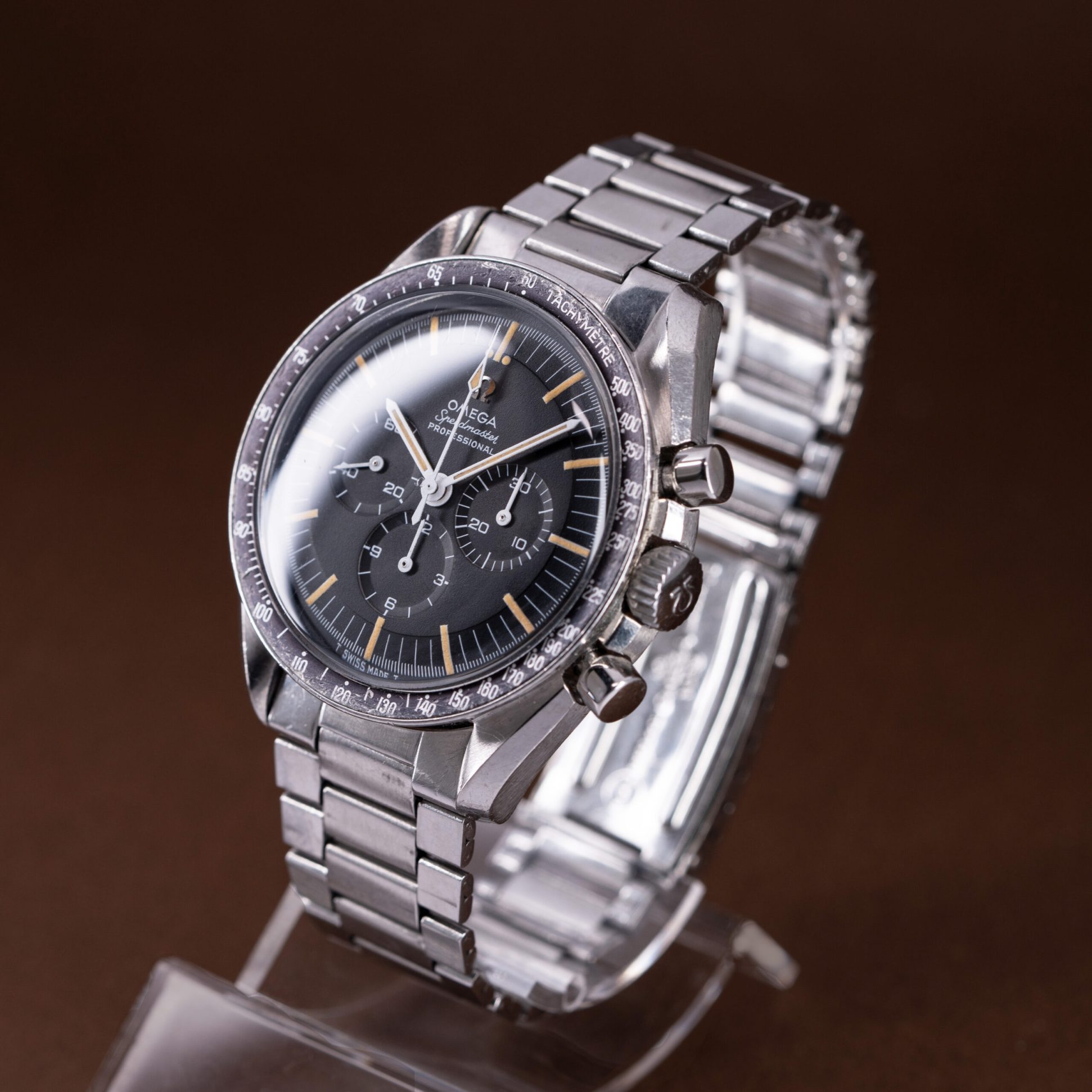 Omega Speedmaster 145.012-67 from 1968 with unpolished stainless steel case and original steel bracelet. 