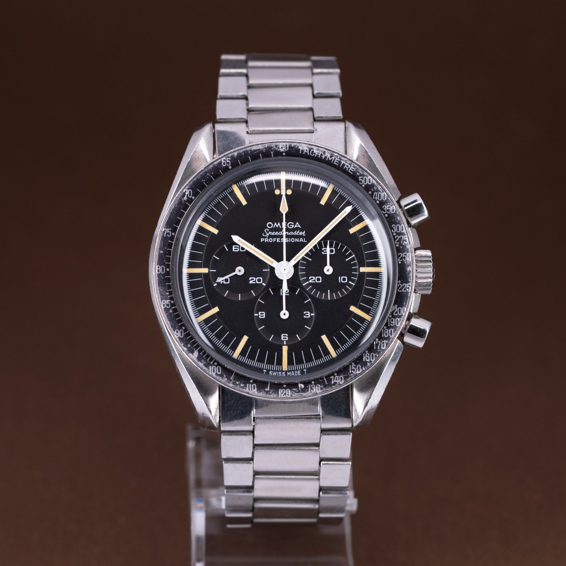 Omega Speedmaster 145.012-67 from 1968 with unpolished stainless steel case and original steel bracelet. 